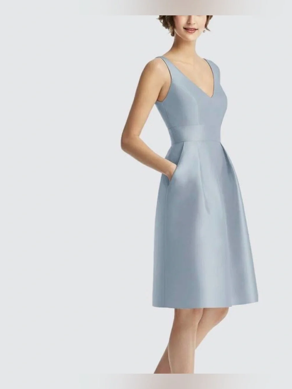 ALFRED SUNG Pleated Midi Light
Ice Blue V-Neck Sleeveless / A-Line Maxi Dress - Picture 1 of 14